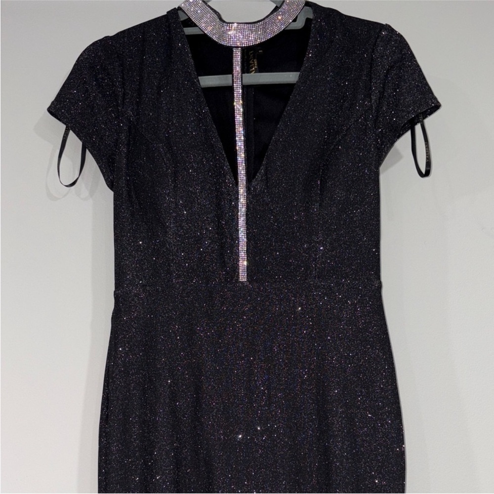 197. Women’s Sparkling Choker Grunge Vampy Black Mini Dress Size Small